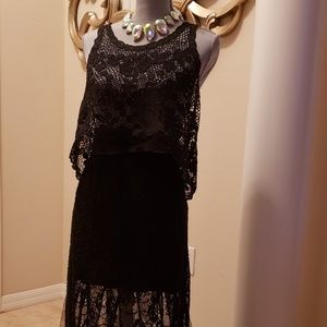 En Creme Black crochet two piece set skirt & top